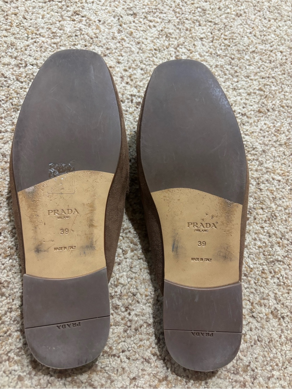 Prada Brown Suede Backless Loafer Mules with Gold Logo - Picture 8 of 8